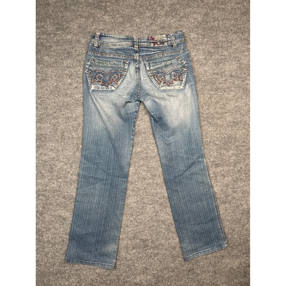Danpaisi Embroidered Low‎ Rise Flare Jeans Womens Blue Denim Y2K Rhinestone Good